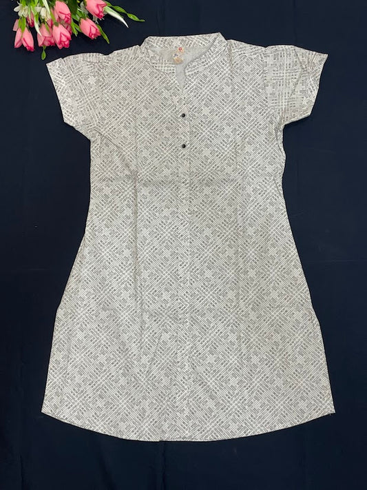 Beautiful White Color Cotton With Printed Work Kurti For Girls