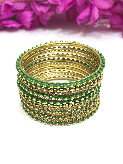 Charming Green Color Designed Style Bangles With Glitters for women