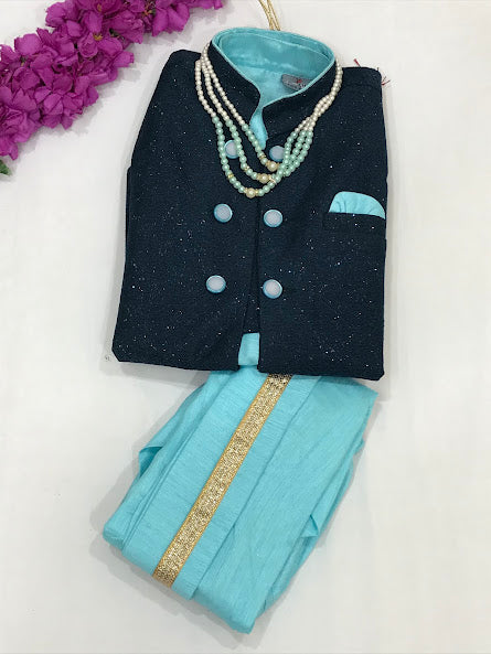 Blue Colored Sherwani Jacket With Pearl Mala In Phoenix