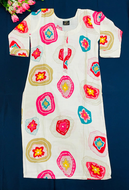 Exquisite MultiColored Rayon Kurti With Printed Work For Girls