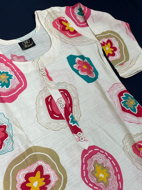 MultiColored Rayon Kurti With Printed Work In Mesa