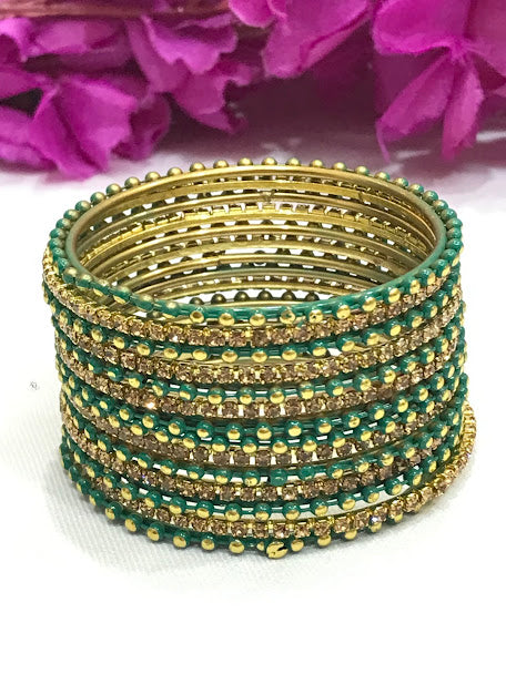 Beauteous Teal Green Color Metal Bangles Set For Girls