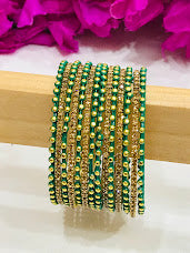 Teal Green Color Metal Bangles In Cotton Wood