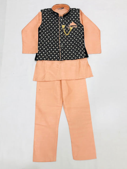 Elegant Pink Color Pendant Sherwani Ant Pajama Pant With Jacket For Boys