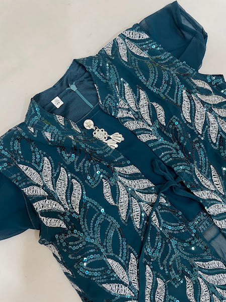 Green Color Sharara Suits With Embroidery Work In Mesa