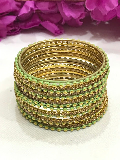 Elegant Light Green Color Metal Bangles For Girls