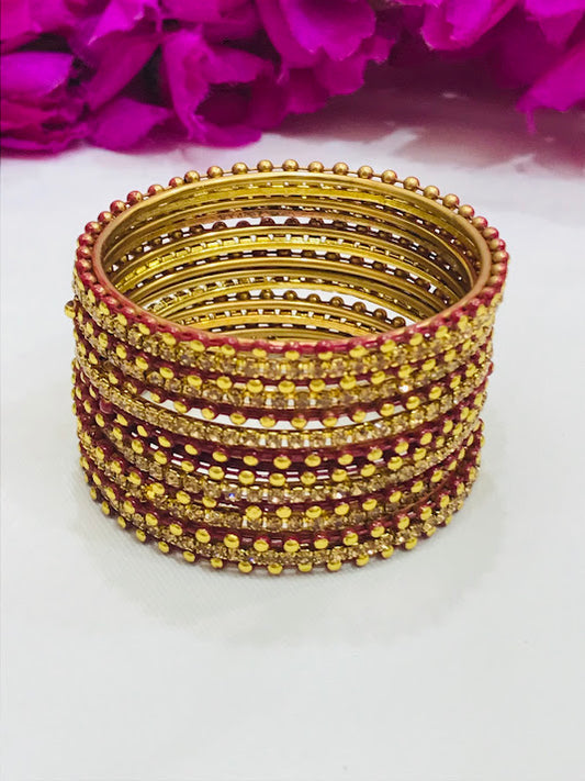 Traditional Maroon Colored Metal Bangles With Dot Design For Girls