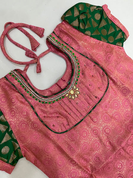 Pink and Green Color With Stone Work Langa Sets In Mesa