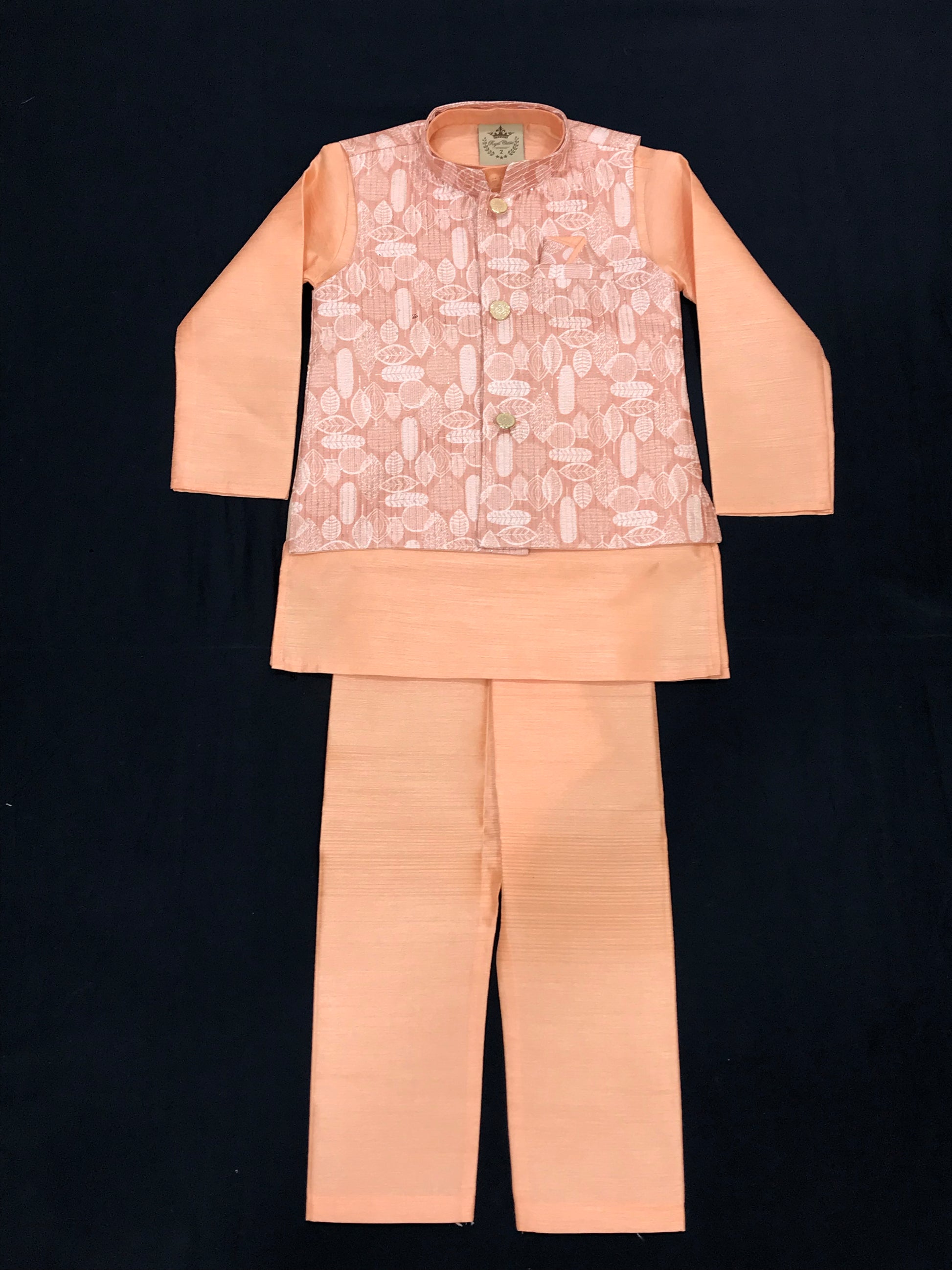 Gorgeous Pink Color Silk Cotton Sherwani Jacket With Pajama Pant For Boys