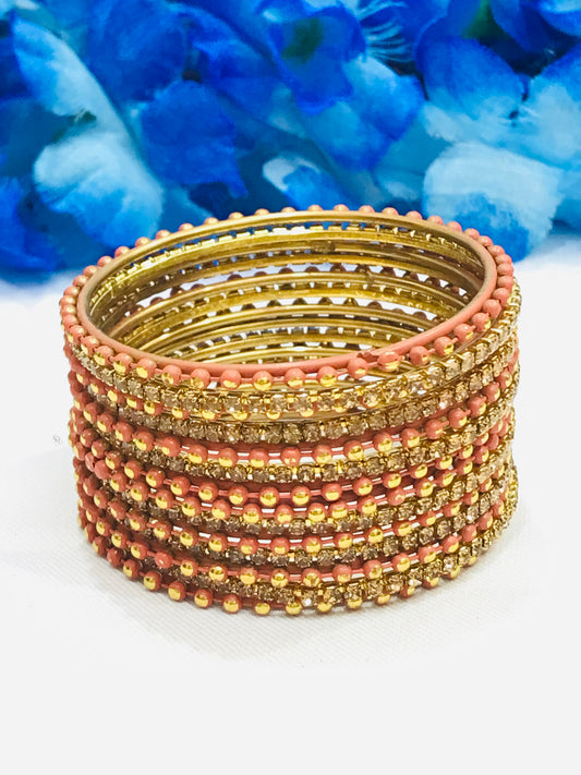 Attractive Orange Color Designer Metal Bangles Set For Girls