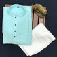 Sky Blue Colored Silk Cotton Kurta With Pajama Pant Sets In USA