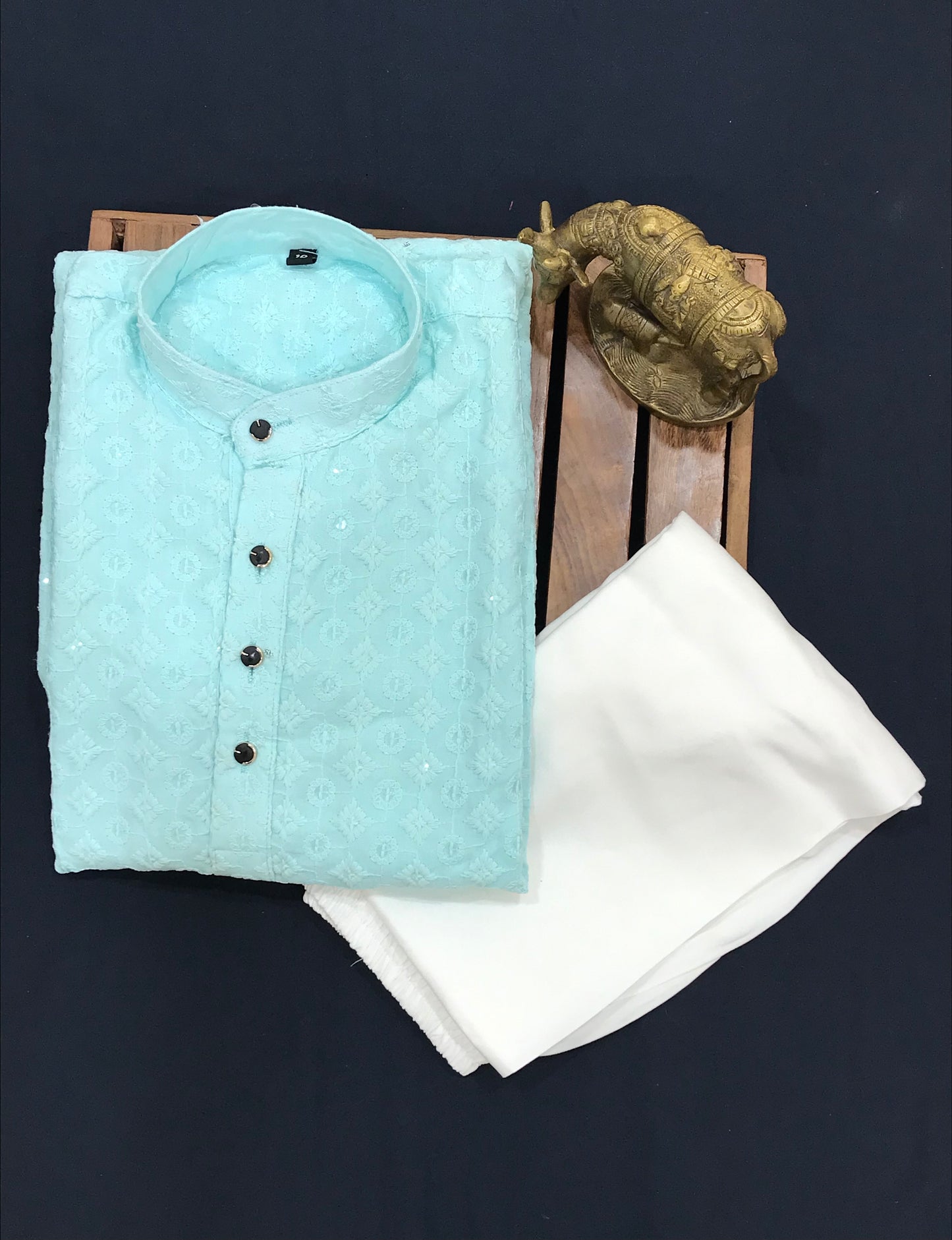 Sky Blue Colored Silk Cotton Kurta With Pajama Pant Sets In USA