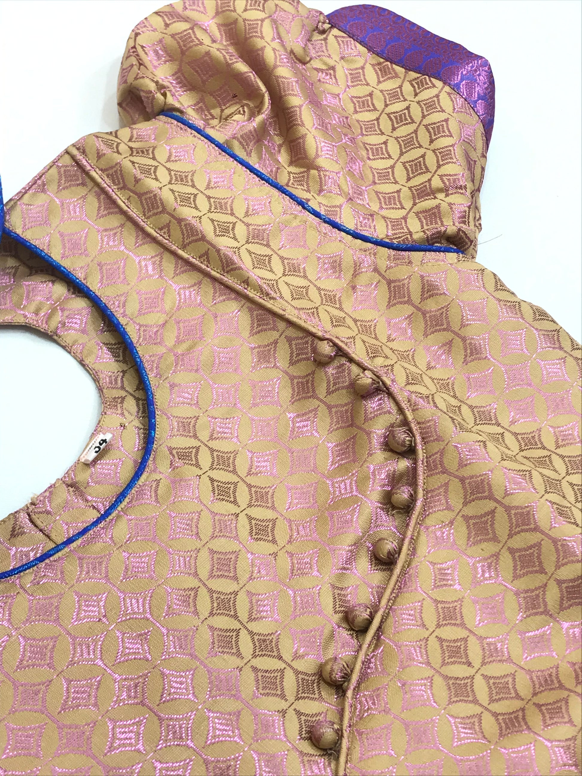 Beige And Blue Color With Pink Zari Work Art Silk Langa Sets In Yuma