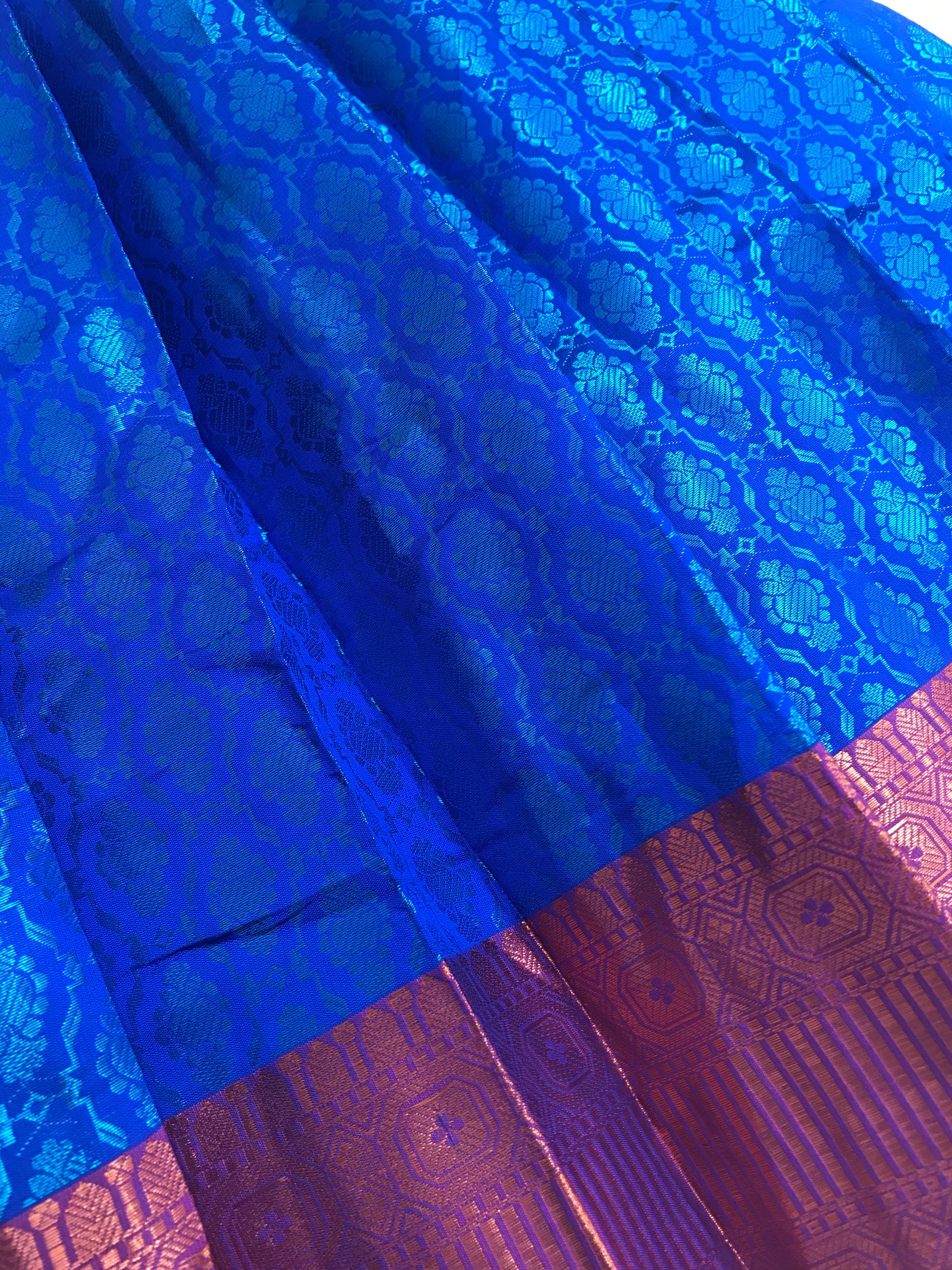 Beige And Blue Color With Pink Zari Work Art Silk Langa Sets In Suncity