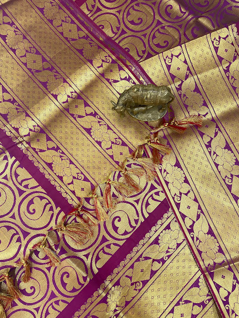 Purple Color Art Silk Shawl With Golden Zari Work (Ponnadai) In Mesa