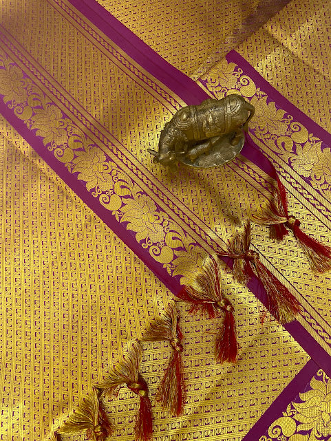 Purple Color Art Silk Shawl With Golden Zari Work In Mesa
