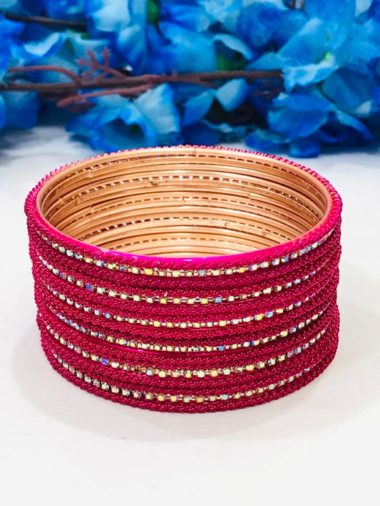 Beautiful Pink Colored Traditional Wear Metal Bangles For Women