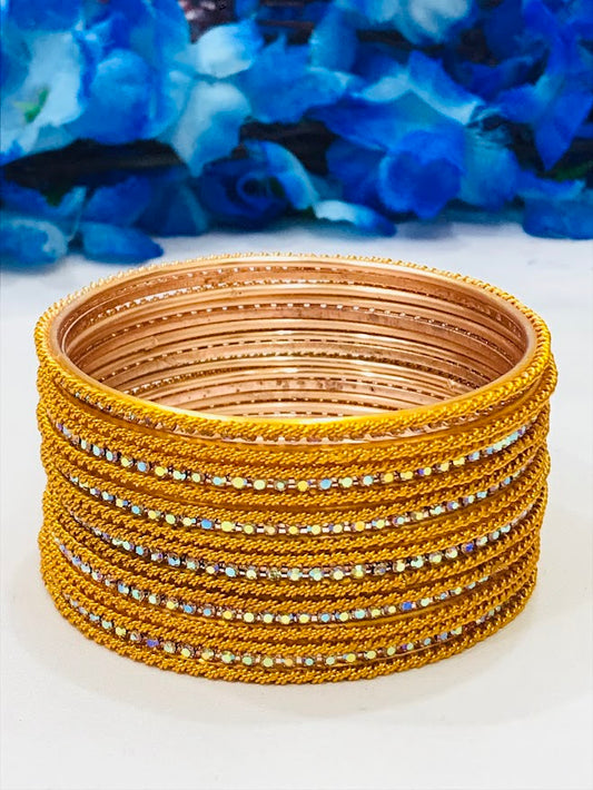 Appealing Yellow Colored Designer Metal Bangles With White Stones