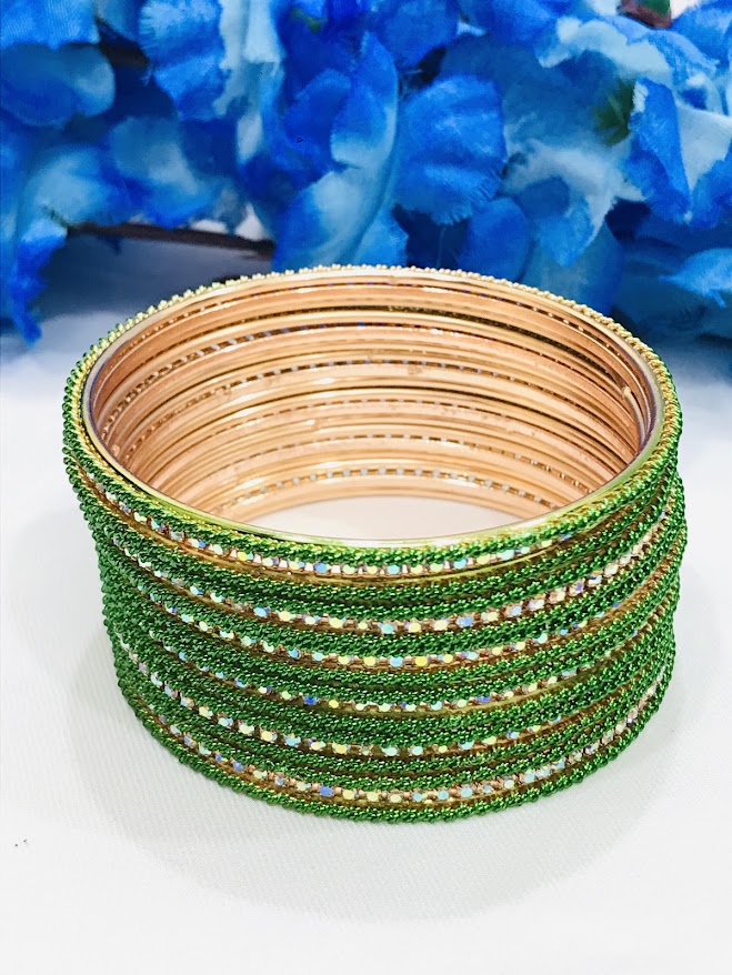 Beautiful Ethnic Wear Green Colored Metal Bangles For Women