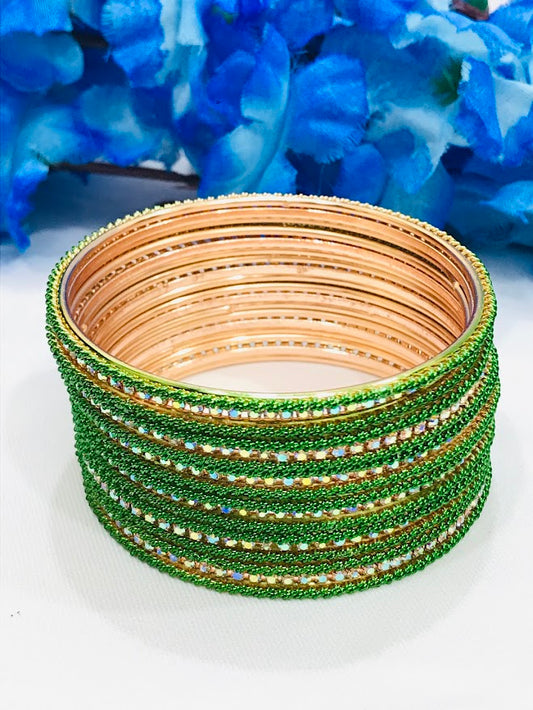 Beautiful Ethnic Wear Green Colored Metal Bangles For Women