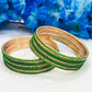 Dazzling Party Wear Green Colored Bangles With White Stones