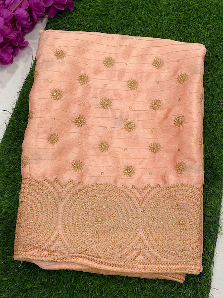 Appealing Pink Color Georgette Designer Saree With Exquisite Embroidery Work