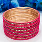 Charming Pink Colored White Stoned Metal Bangles For Women