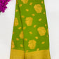 Fabulous Light Green Color Designer Georgette Saree With Flower Motifs And Contrast Rich Pallu