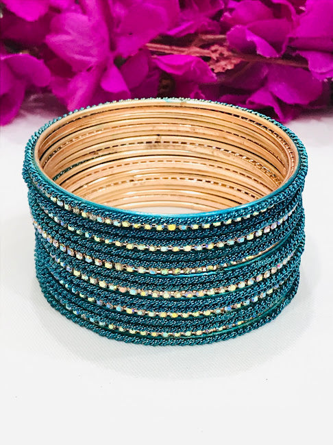 Beautiful Traditional Wear Teal Blue Colored Bangles For Women