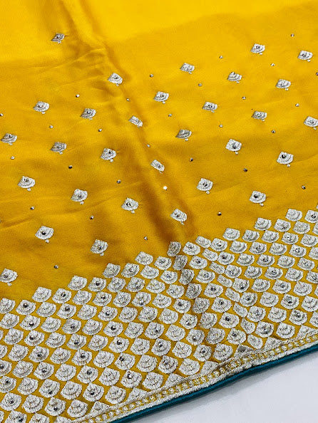 Gorgeous Yellow Color Designer Saree With Silver Embroidery Work Near Me