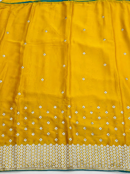 Gorgeous Yellow Color Designer Saree With Silver Embroidery Work In USA