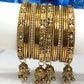 Pleasing Gold Color Jhumka With Beads Design Metal Bangles For Girls