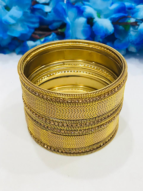 Fanciable Gold Color Metal Bangles With Gold Stone For Women