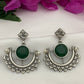 Gorgeous Green Colored Stone Chaandbali Style Oxidized Earrings