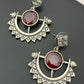 Ruby Red Stone Beaded Half Moon Designed Silver Plated Oxidized Earrings Near Me