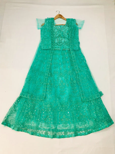 Gorgeous Aqua Green Designer Mirror And Embroidery Work Choli Sets For Girls In Mesa