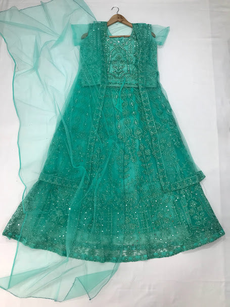 Gorgeous Aqua Green Designer Mirror And Embroidery Work Choli Sets For Girls In Tempe