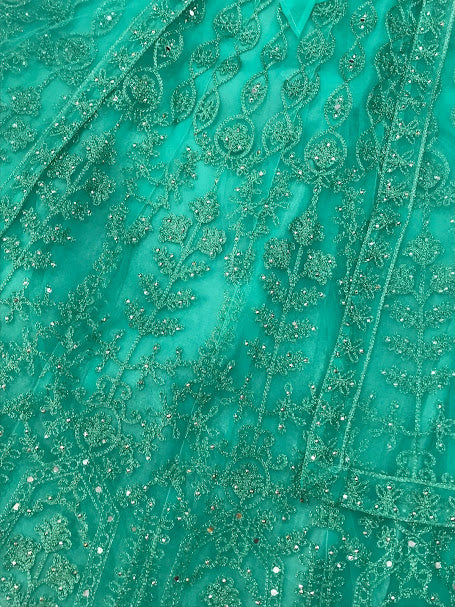 Gorgeous Aqua Green Designer Mirror And Embroidery Work Choli Sets For Girls In Casagrande