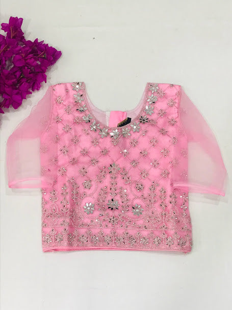 Beautiful Pink And Blue Party Wear Kids Choli Set With Mirror And Embroidery Work In USA