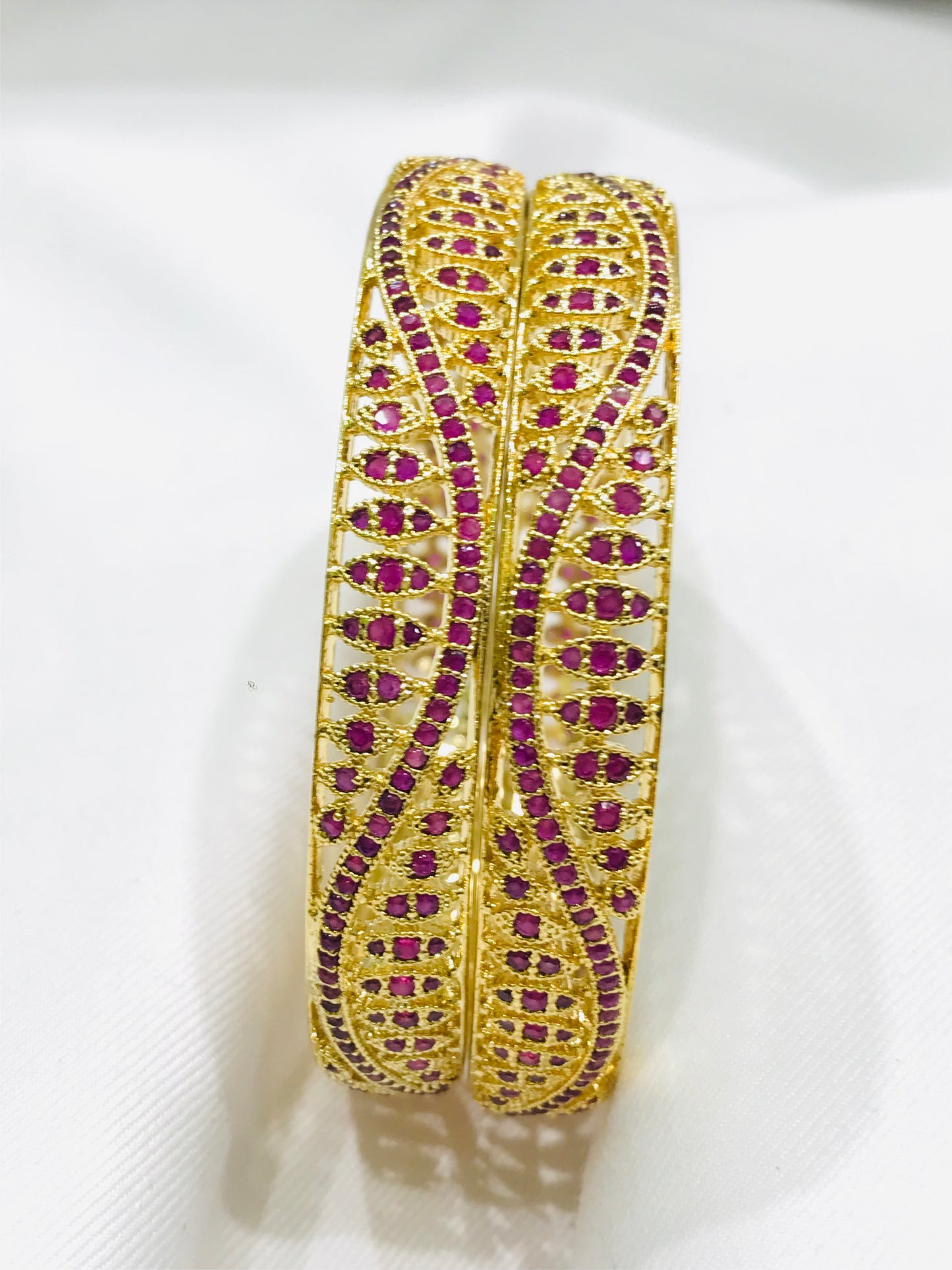 Attractive Gold Plated Antique Bangles Set With Ruby Stones