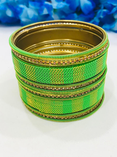 Attractive Green Colored Spiral Designed Metal Bangles For Women