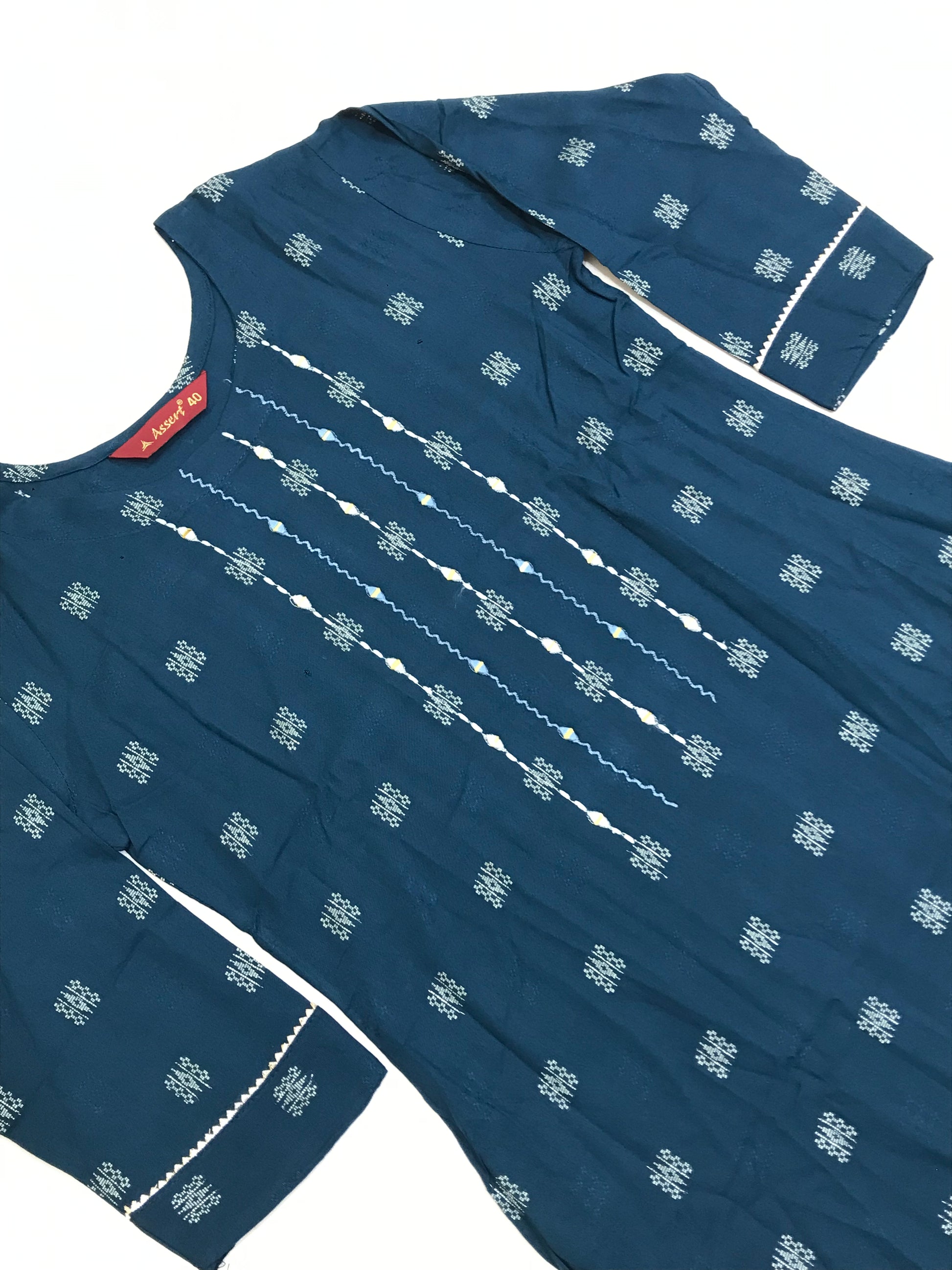 Blue Color Rayon With Embroidery And Sequins Work Kurti In Mesa