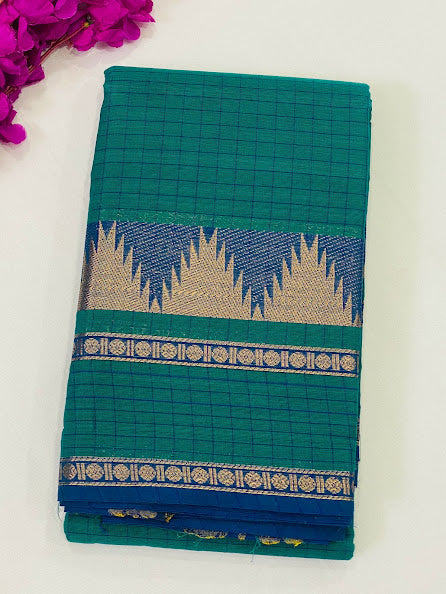 Stunning Green Color Sungudi Cotton Saree In Checks Design Near Me