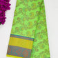 Fascinating Green Color Designer Cotton Saree With Flower Motifs And Contrast Brocade Pallu