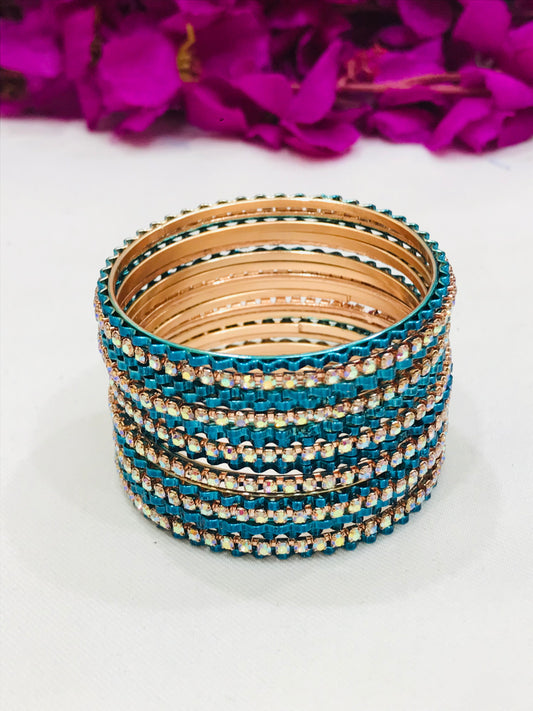 Alluring Blue Color Designer Metal Bangles Set With Stones For Girls