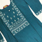 Teal Blue Color Cotton With Embroidery Work Kurti In Yuma