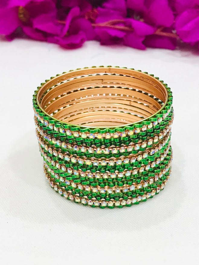 Appealing Green Colored Wave Design Designer Metal Bangles Set