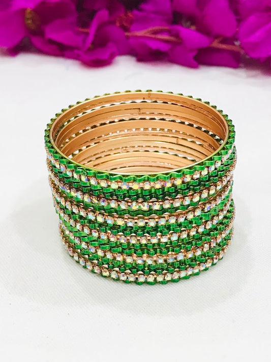 Appealing Green Colored Wave Design Designer Metal Bangles Set