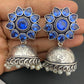 Blue Stone Beaded Floral Designed Silver Toned Oxidized Jhumka Earrings Near Me