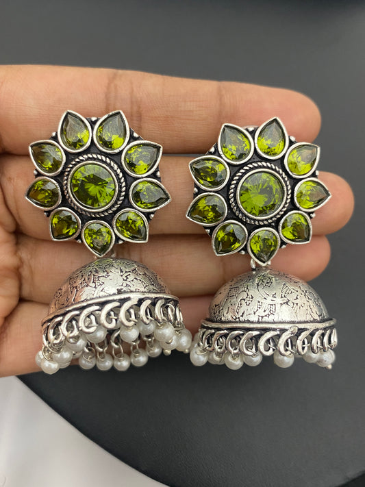 Appealing Green Color Floral Designer Oxidized Earrings For Women 